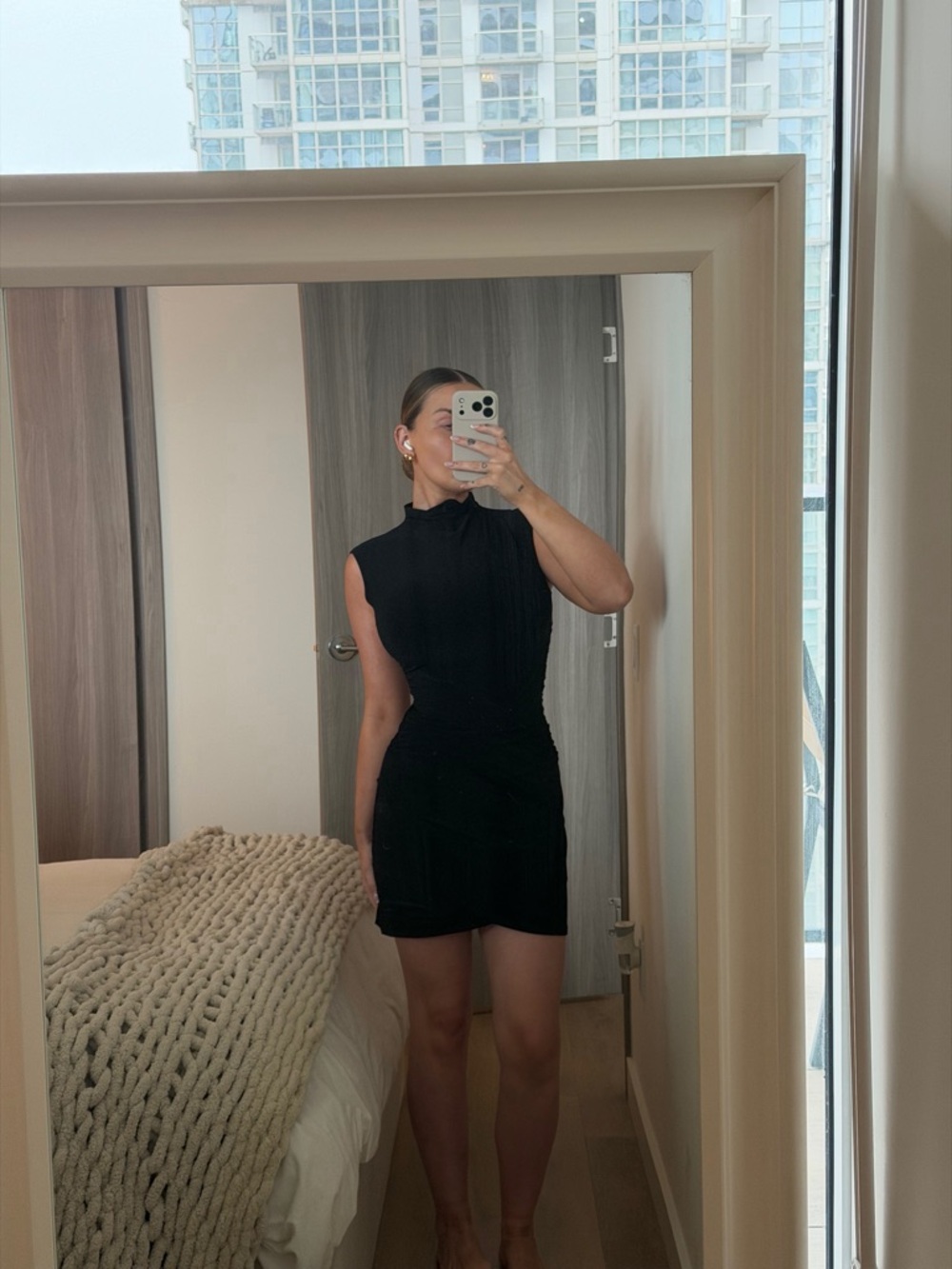 Wilfred Black Sleeveless High-Neck Mini Dress